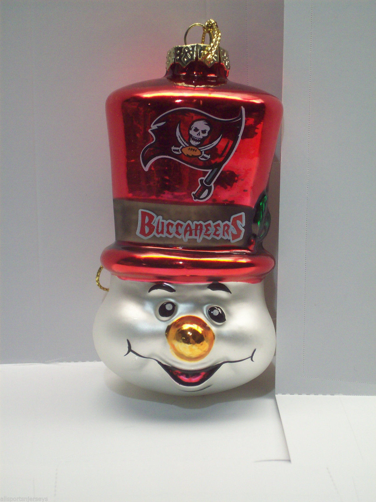 NFL Tampa Bay Buccaneers Hand Blown Glass Top Hat Snowman Ornament - £9.58 GBP