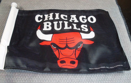 NBA Chicago Bulls Logo under Name on Black Window Car Flag by RICO Industries - $14.99