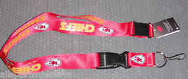 NFL Kansas City Chiefs on Red Lanyard Detachable Keyring 23&quot;X3/4&quot; Aminco - £7.56 GBP