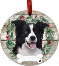 Border Collie Dog Wreath Ornament Personalizable Christmas Holiday Decoration - £11.46 GBP