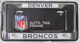 NFL Denver Broncos Chrome License Plate Frame Thin Blue Letters - £10.92 GBP