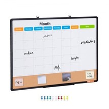 36&quot;x 24&quot; Monthly Calendar Whiteboard &amp; Cork Board Combo with Aluminum Frame ... - £44.63 GBP