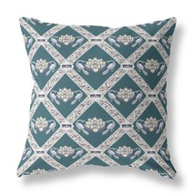 16&quot; X 16&quot; Dark Blue And Gray Zippered Geometric Indoor Outdoor Throw Pillow - £46.70 GBP