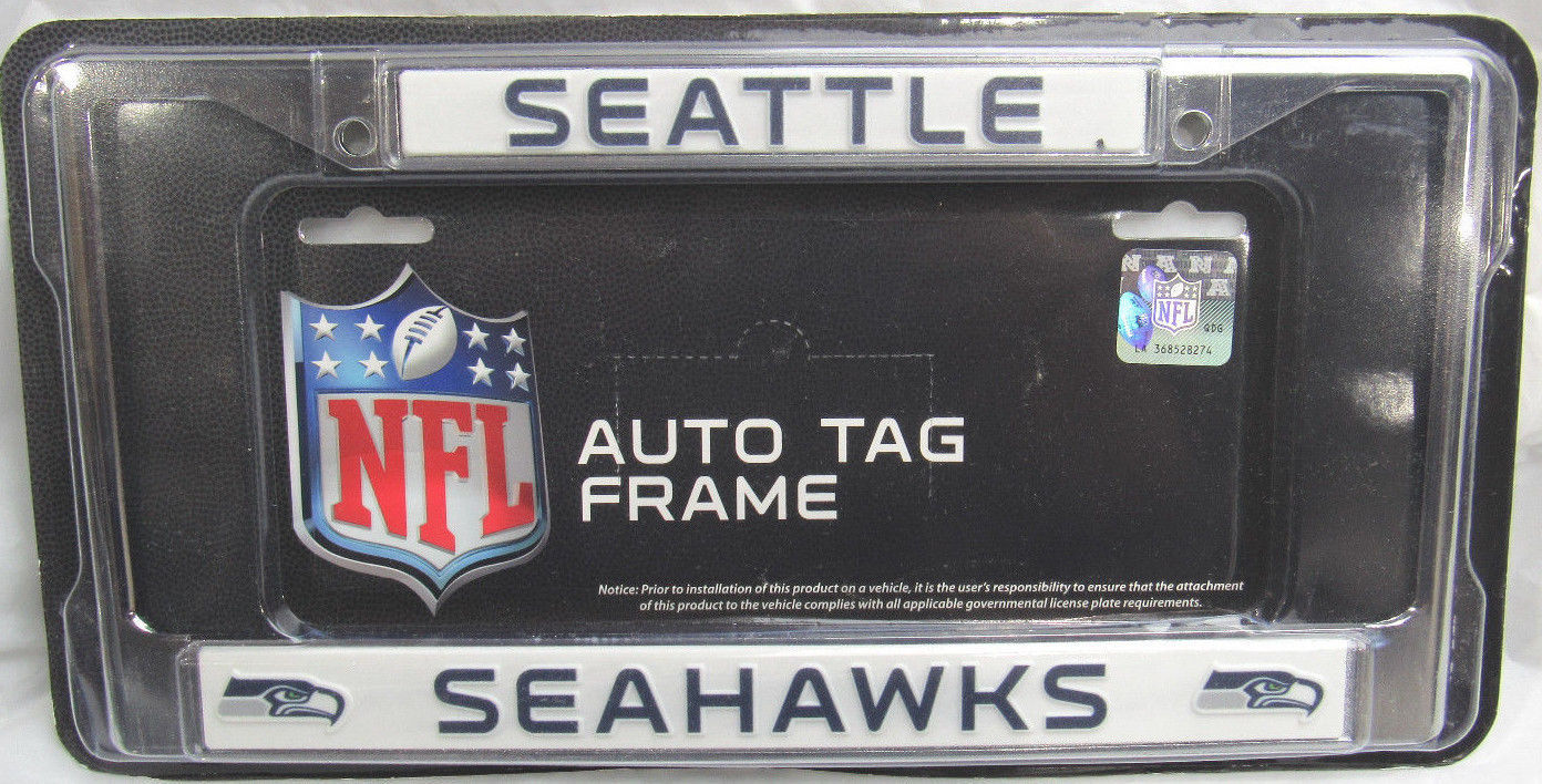Primary image for NFL Seattle Seahawks Chrome License Plate Frame Thin Dark Blue Letters
