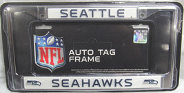 NFL Seattle Seahawks Chrome License Plate Frame Thin Dark Blue Letters - £11.84 GBP