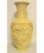Chinese Floral Vase Carved Resin Resembling Cinnabar Cream 12 to 13 Inch... - £36.07 GBP