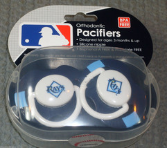 MLB NIB PACIFIER - SET OF 2 - TAMPA BAY RAYS - STRIPED - W/CASE - £8.61 GBP