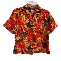 Sag Harbor Women Shirt Size Small Petite Orange Floral Hawaiian Cuffed B... - £14.02 GBP