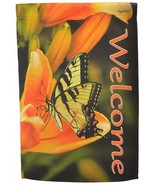 Welcome Garden Flag Yellow Butterfly Double Sided Yard Banner Flag Emotes N - £10.61 GBP