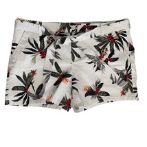 Liz Claiborne Tropical Print Shorts White Classic Belted Plus Size 16 Summer NWT - $16.82