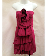 BCBG MaxAzria XS Strapless Dress Boysenberry Pink Taffeta Rosette Tiered Ruffle - $39.16