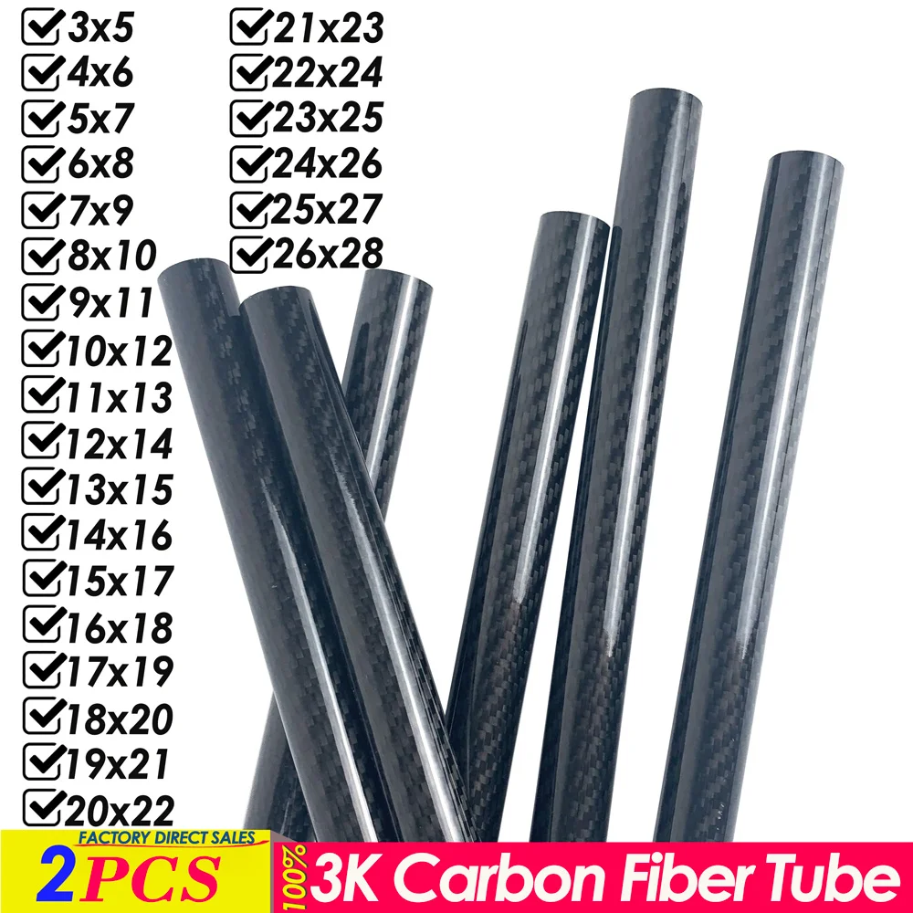2Pcs 3K Full Carbon Fiber Tube Twill Glossy High Composite Hardness DIY Japan - £11.81 GBP+