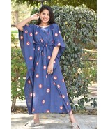 Hand Block Print Blue Kaftan For Dress Winter Fall Bridesmaid Dress Beac... - $39.99