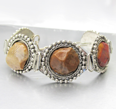 Sterling Silver 5 Multi Color AGATE Links Vintage Adjustable Bracelet - $49.45