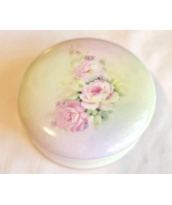Vintage Trinket Box Hand Painted Roses Pink &amp; Green Porcelain Betty Platner - $31.22 CAD