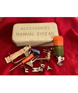 Vintage Manual Zigzag Hinged Metal Accessories Storage Box w Misc Sewing... - $216.80 MXN