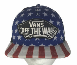 Vans Off The Wall Strap Back Mesh Foam Trucker Hat Cap Stars Stripes USA Flag - £22.73 GBP