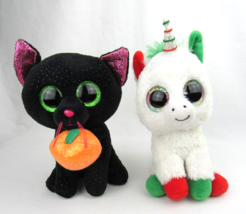 Ty Beanie Boos Tysilk Potion the Cat &amp; Candy Cane the Unicorn VGUC - £9.78 GBP