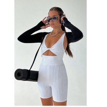 WeWoreWhat White Black Pinstripe Twist Cutout Shorts Bodysuit NWT Small - $57.97