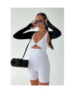 WeWoreWhat White Black Pinstripe Twist Cutout Shorts Bodysuit NWT Small - $57.97