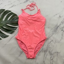 Athleta Womens Key Hole One Piece Swimsuit Size M Neon Pink Halter Strappy - $29.69