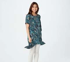 Attitudes by Renee Crepe Printed Asymmetric Top (Reptile, Petite Medium) A377733 - $15.50