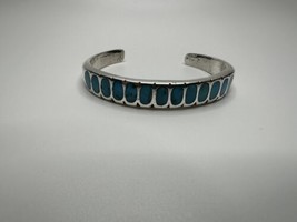 Vintage Southwestern Sterling Silver Turquoise Cuff Bracelet 2” Inner Diameter - £156.60 GBP
