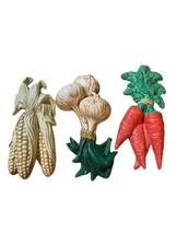 3 Vtg Hand Painted Ceramic Vegetables Wall Hanging Decor  Corn Carrots Onions - £23.35 GBP