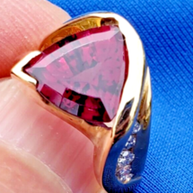 Red Garnet Diamond Enagement Ring Elegant Design Sculptural Solitaire 14k - £2,887.27 GBP