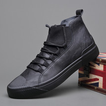 Autumn New Men&#39;s Fashion Boots Korean Black High Top Shoes Men Wear-Resisting Lo - £42.68 GBP