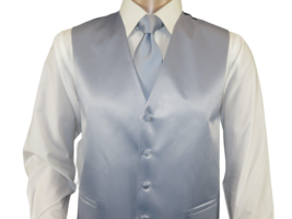 Men&#39;s Q Brand Formal Tuxedo Vest Tie and Hankie Satin #10 Gray - £31.45 GBP