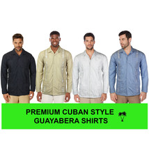 Men's Beach Guayabera Casual Cuban Wedding Button-Up Long Sleeve Dress Shirt - $26.20