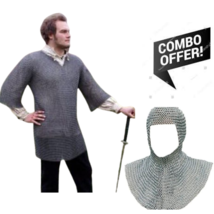 Round Riveted With Flat Warser Chainmail shirt 9 mm Large Size Half slee... - £238.60 GBP