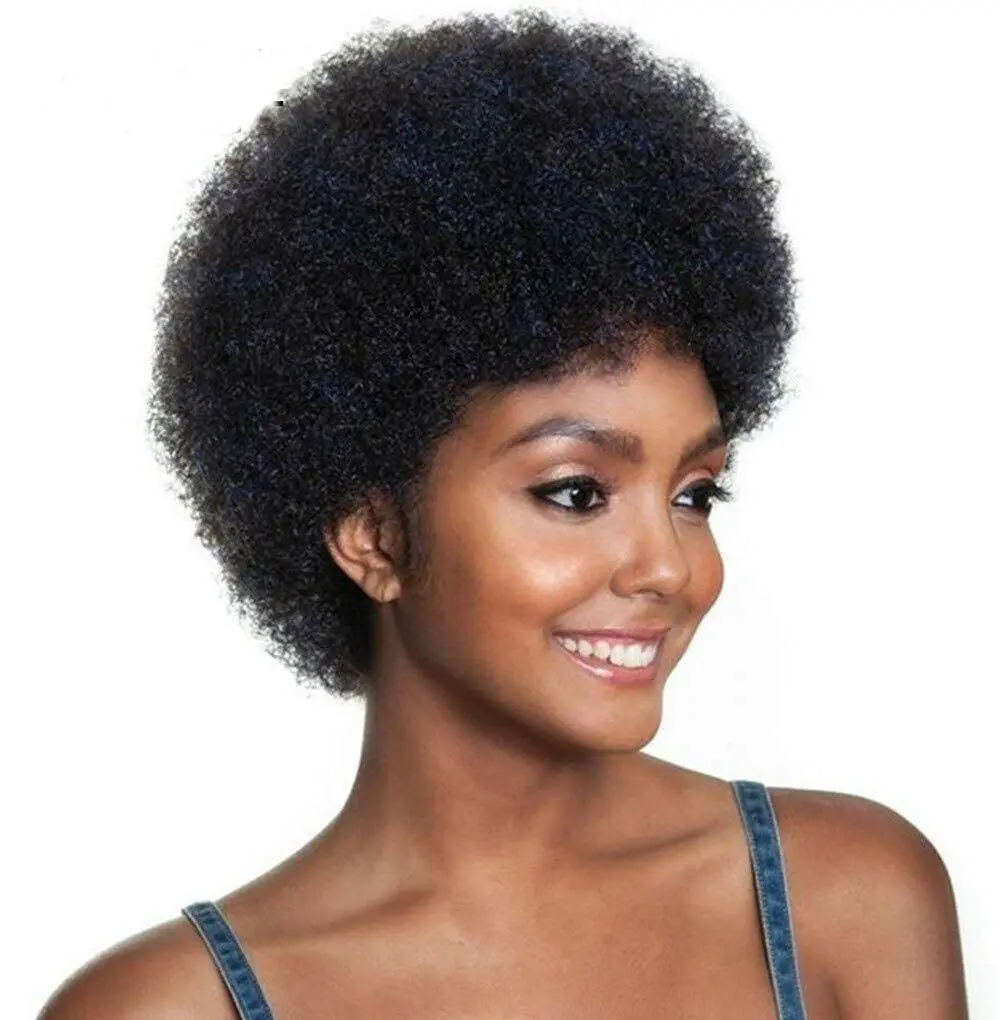 Short Afro Curly Human Hair Full Machine Wigs for Women 150% Density Short Hair - £22.91 GBP+