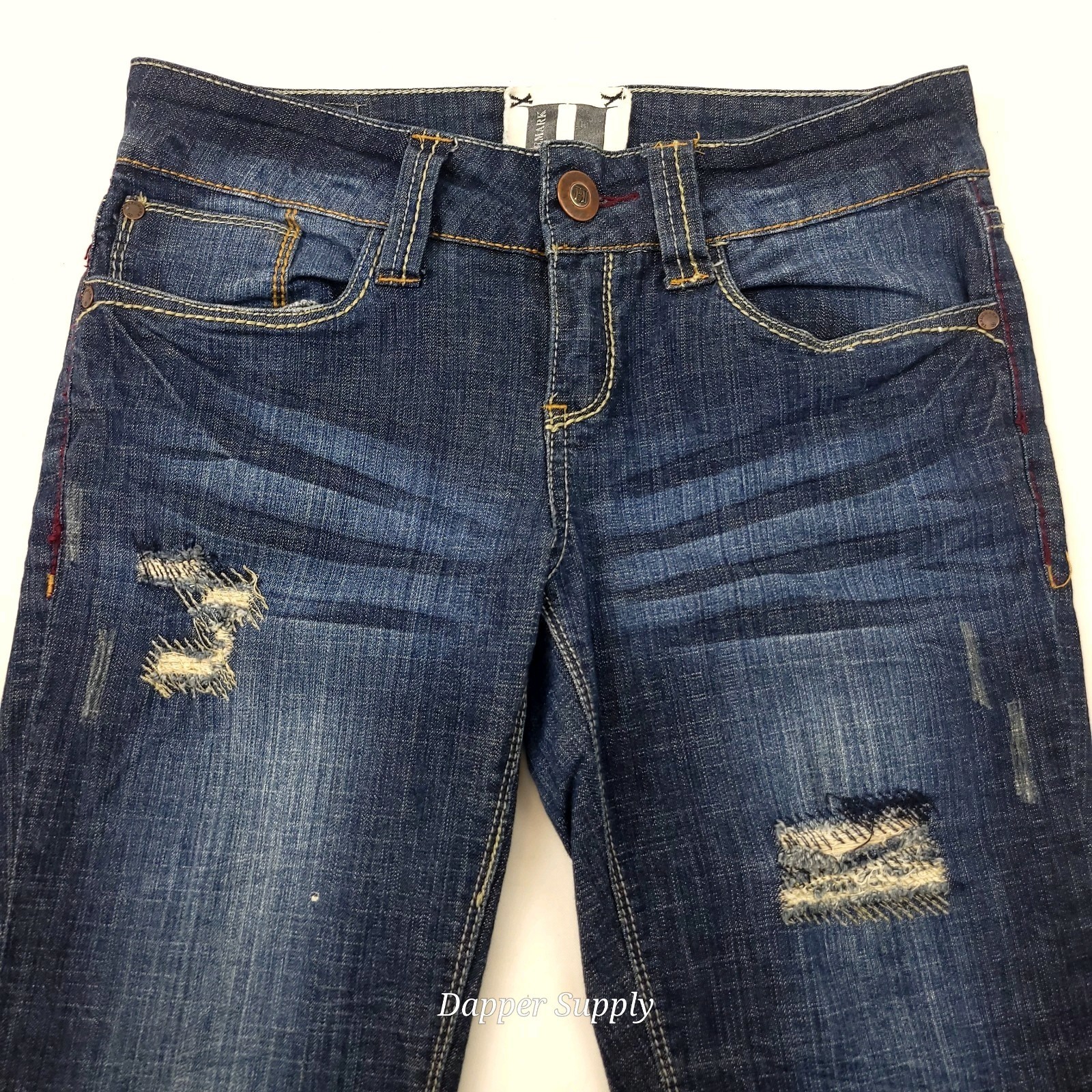 TRADEMARK H Jeans Women’s Size 7/8 Rebel Skinny Low Rise Blue Denim Patc... - $26.72