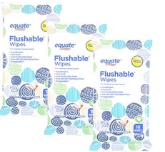 Equate Flushable Wipes Trv Pks, 18 Wipes, 6.8&quot;x 5.5&quot;, 3 Packs Fits in Yo... - $9.05