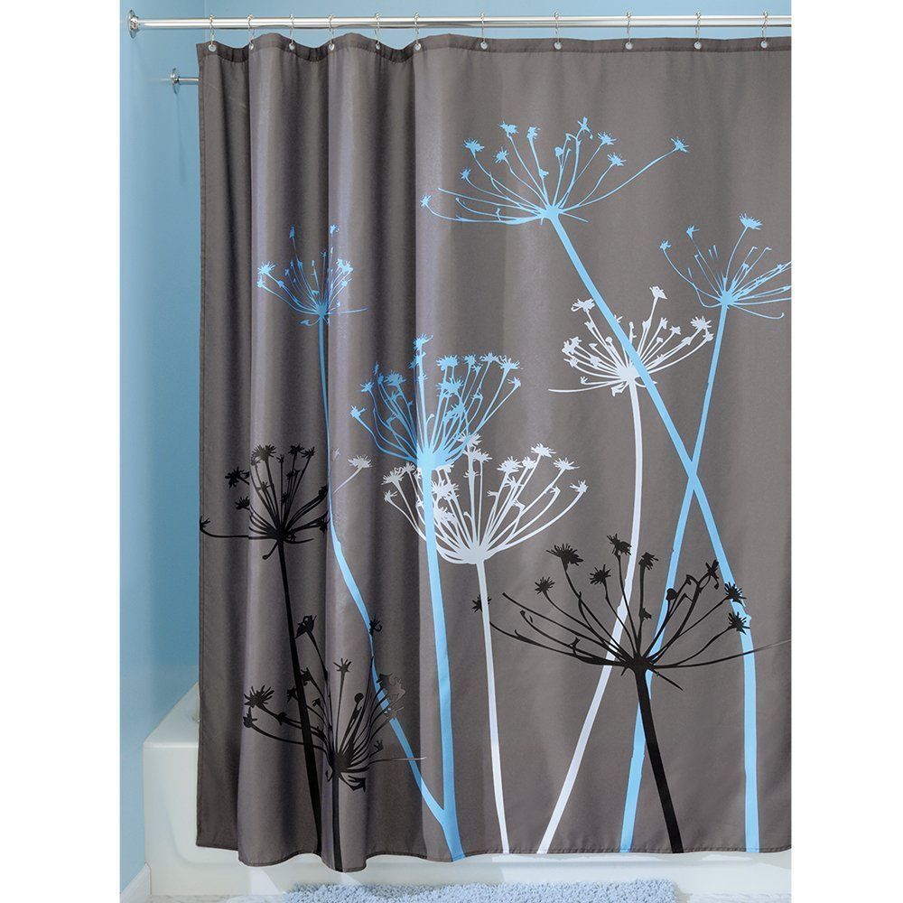 BRAND NEW Floral Design Bathroom Shower Curtain Gray Blue Modern Decor 72" 37221 - £14.92 GBP