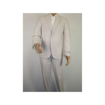 Men Seersucker Suit By Adolfo Stripe Casual Dressy Summer Suit 2 Button C624 Tan image 2