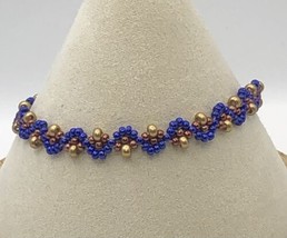 Blue Metallic Bracelet  with a gold touch Minimalist 8&quot; Blue Waves - £6.96 GBP