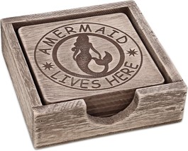 Cota Global Driftwood Mermaid Coasters Set Of 6 - Decorative Table Top Coasters - £30.92 GBP