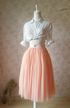 Peach Pink Tulle Midi Skirt Outfit Women A-line Plus Size Holiday Tulle Skirt image 3
