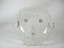 Pasari Crystal Indonesia Clear Pressed Glass Serving Tray w Heart Handles - £7.98 GBP