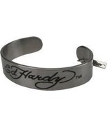 Ed Hardy Black Logo Silver Bangle Bracelet - £25.06 GBP