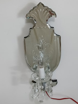 Sconce Light  Etched Beveled Scalloped Mirror Crystal Gorgeous Prisms - £306.43 GBP