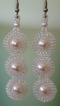 Wedding  Earrings French Earwire Womens Artisan Beaded Pearl Dangle Pierced - £11.19 GBP