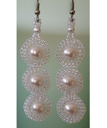 Wedding  Earrings French Earwire Womens Artisan Beaded Pearl Dangle Pierced - $263.53 MXN