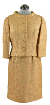 Vintage Custom Made Edith Meiser Gold Cocktail Dress Suit Set Jacket &amp; Belt - £127.59 GBP