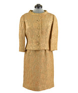 Vintage Custom Made Edith Meiser Gold Cocktail Dress Suit Set Jacket &amp; Belt - $221.97 CAD