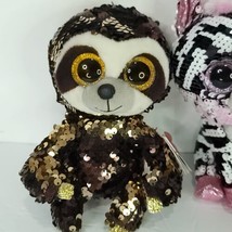 Ty Flippables Sequins Dangler Zoey Zebra 6” Beanie Boo Stuffed Plush Lot Of 2 - £17.90 GBP