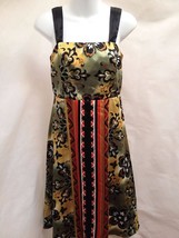 Rabbit Designs 6 Dress Retro Print Colorful Tie Back Satin Sleeveless - £16.93 GBP